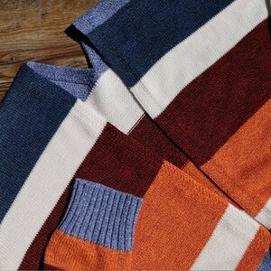 Ecowish Colorblock Striped Duster Cardigan Open Front Cotton Knit Boho Cozy L